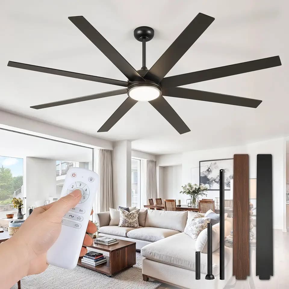 Fanbulous 74 Inch Black Ceiling Fans with 3 CCT Lights and Remote