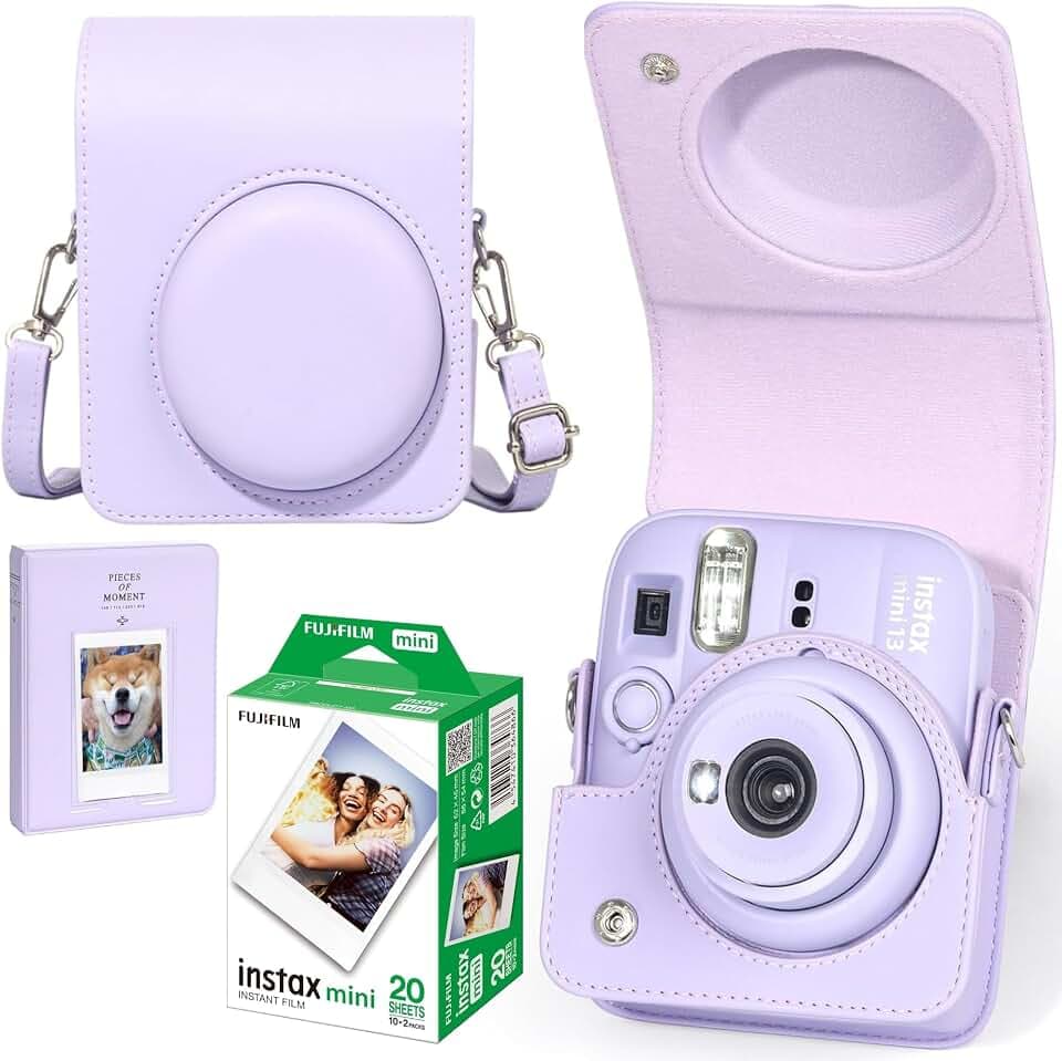 Mini 13 Sofortbildkamera Starter-Kit für Fuji Instax Mini 13 Traumhaftes Lila inkl. Mini 13 Sofortbildfilm für 20 Fotos, passendes Mini 13 PU-Lederetui und Buch