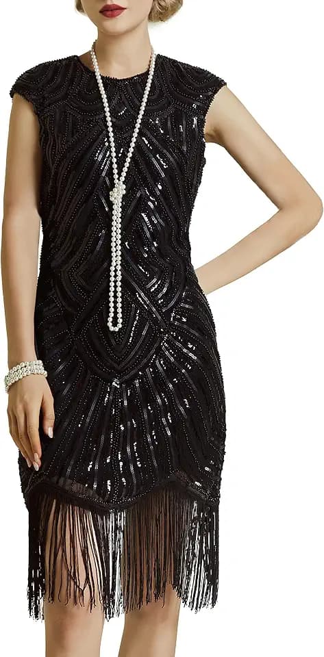 BABEYOND Damen Kleid voller Pailletten 20er Stil Runder Ausschnitt Inspiriert von Great Gatsby Kostüm Kleid