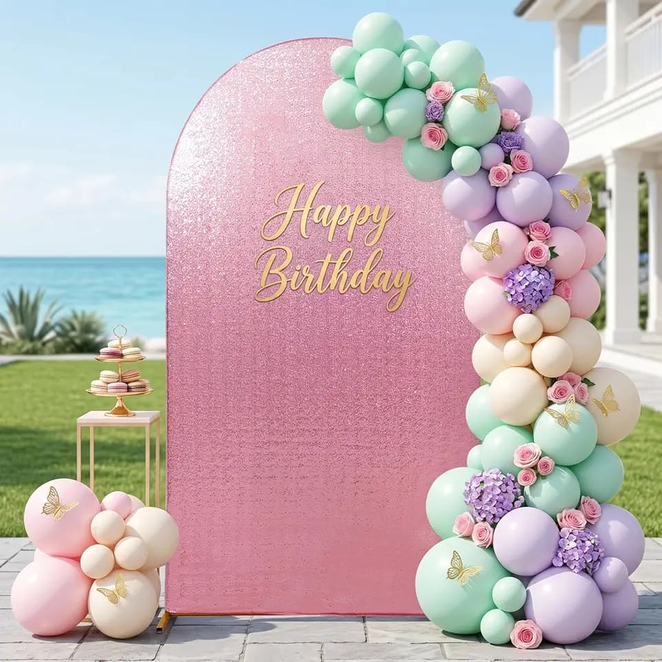 Eternal Beauty 7.2 FT Arch Backdrop Covers Sequin Backdrop Fuchsia Pink Arch Cover for Wedding Party Birthday Flower Balloon Stand