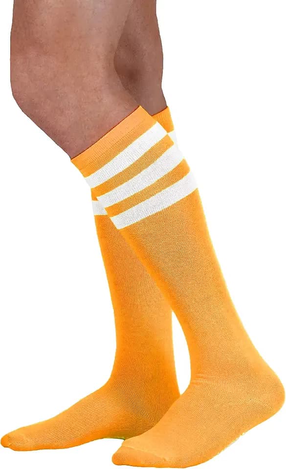 NEON NATION Unisex Knee High Team Tube Socks with Various Colored Stripes- Lightweight and Breathable