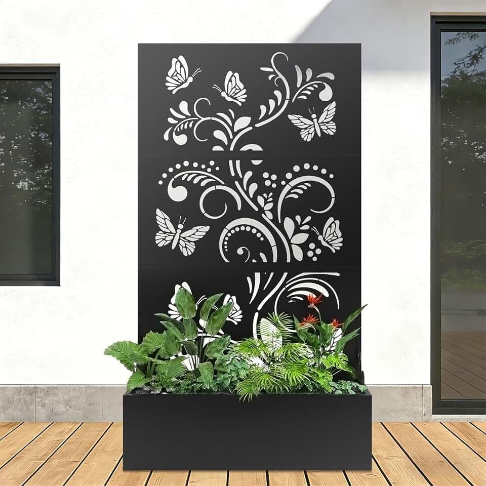 Metal Raised Garden Bed with Trellis & Privacy Screen, 71"x40"x11.8"