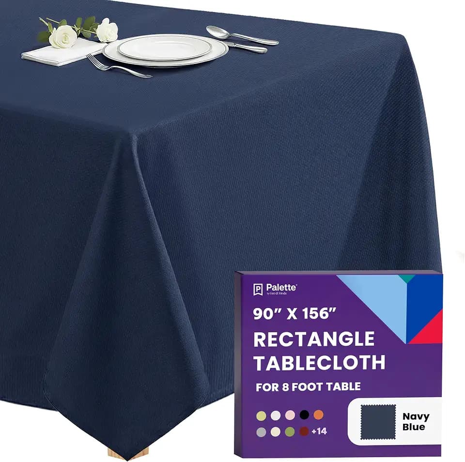 Gee Di Moda Rectangle Tablecloth - 90 x 156 Inch Navy Blue Table Cloth for 8 Foot Tables with Floor-Length Drop - Heavy Duty Washable Fabric for Holiday Party, Dinner, Weddings & Baby Shower