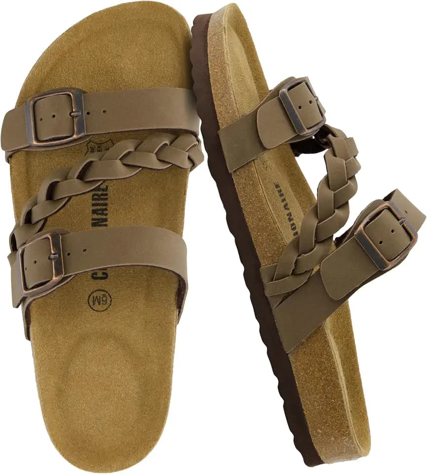 CUSHIONAIRE Lizzy Cork Footbed Womens Sandals - Comfortable Braided Summer Slip On Slide Sandals for Women