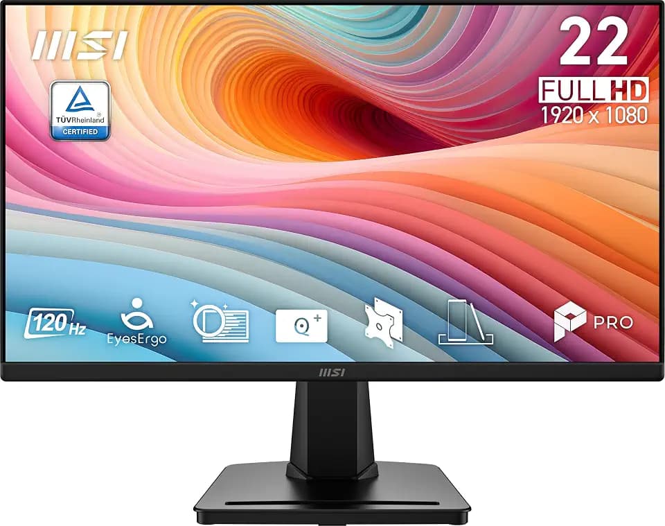 msi PRO MP225 E12VL, 22-inch1920 x 1080 (FHD) Computer Monitor, 120Hz, Adaptive-Sync, HDMI, Video Port, VESA Mountable, Tilt, 1ms, Black
