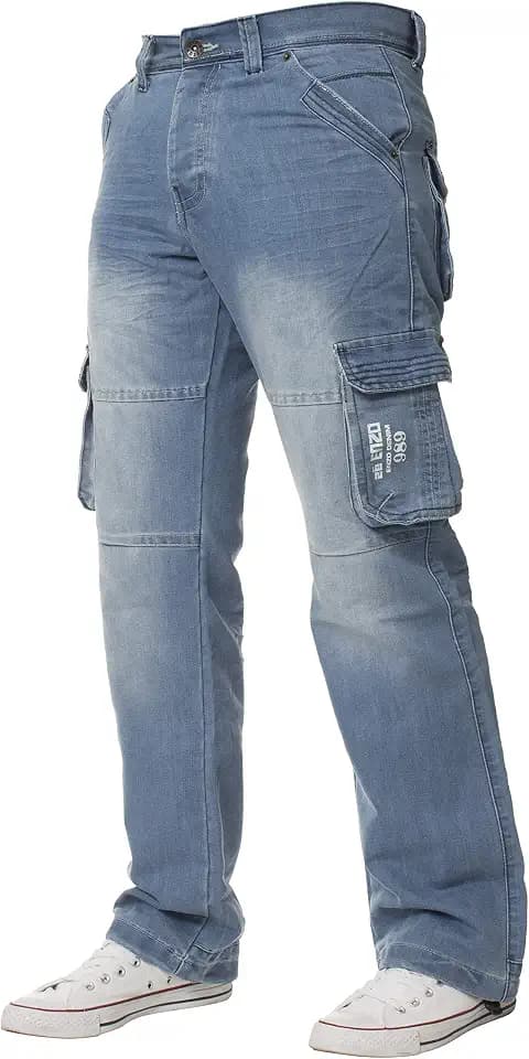 ENZO Designer-Cargo-Jeans für Herren, alle Taillengrößen erhältlich