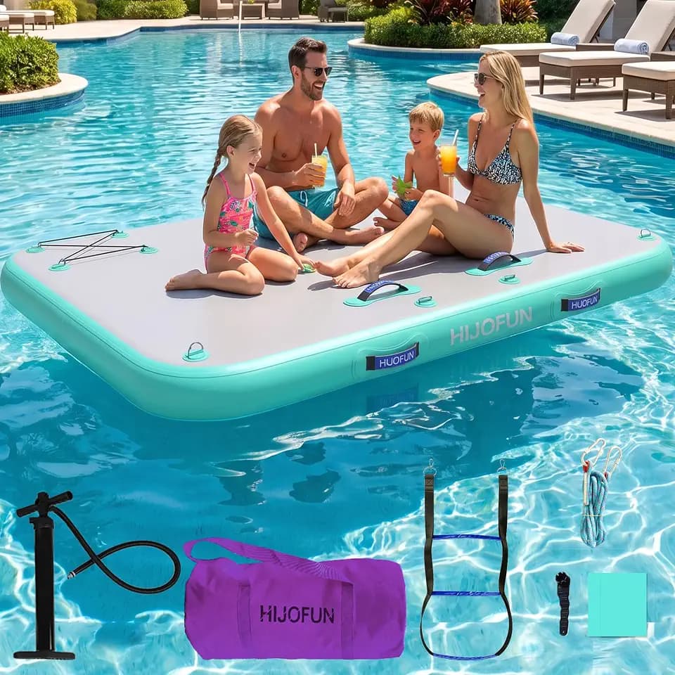 Inflatable Floating Dock Mat,6 inches Thick 8ft Inflatable Stable Platform Raft with Storage Bag None-Slip Surface Island Raft for Lake Beach Pool