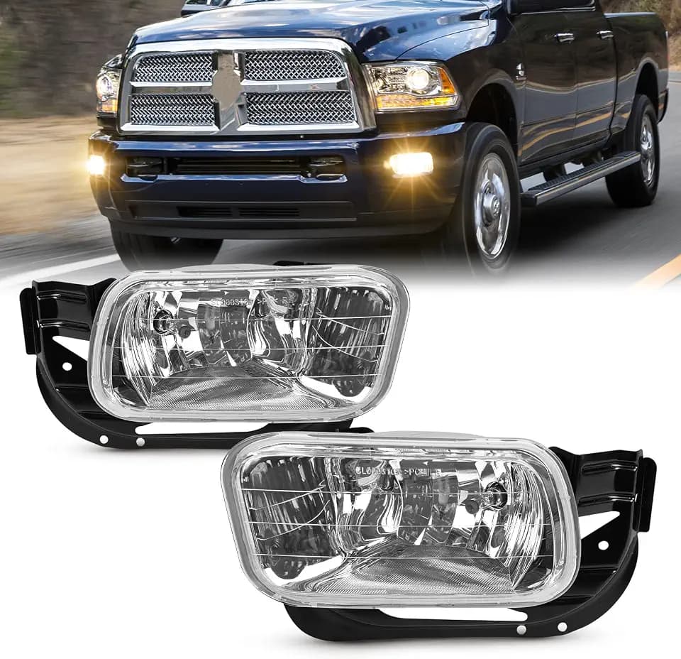 Fog Lights Assembly Replacement For 2009-2012 Dodge Ram 1500 2010-2018 Dodge Ram 2500 3500 Pickup Truck With H10 12V 42W Halogen Bulbs 1 pair