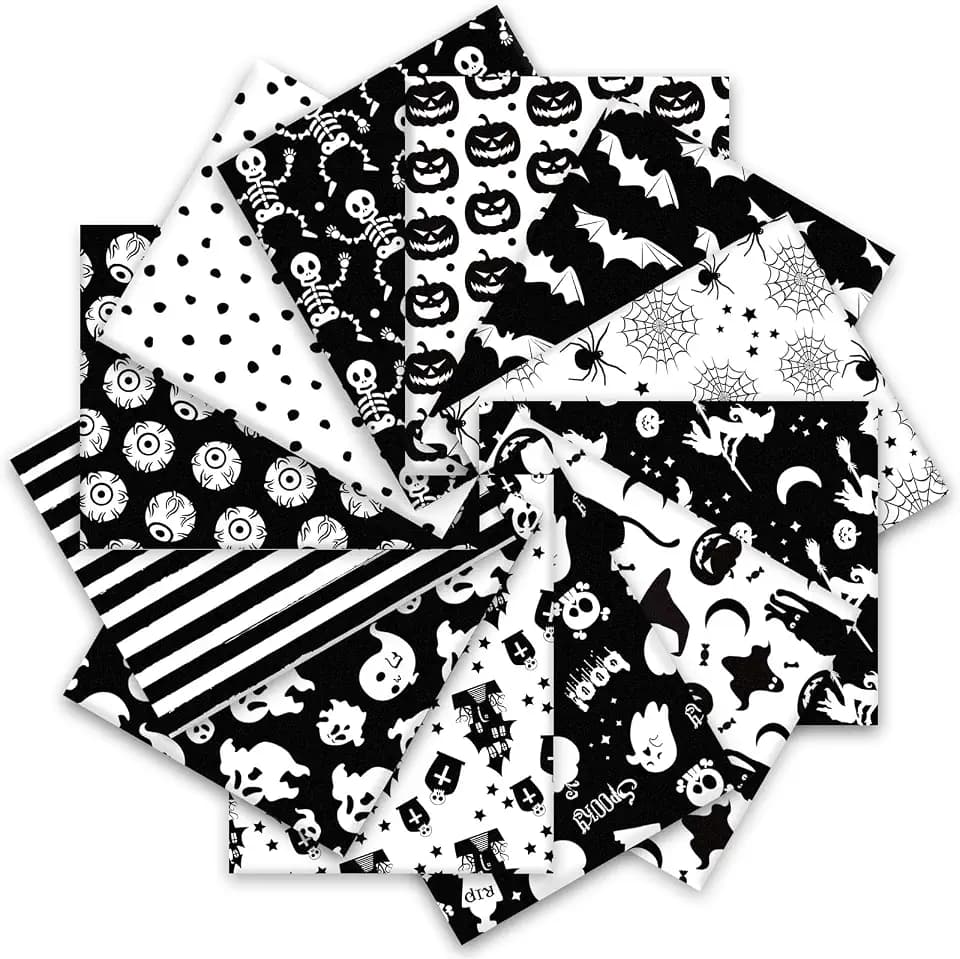 JarThenaAMCS Halloween Cotton Fabric Bundles, White Black