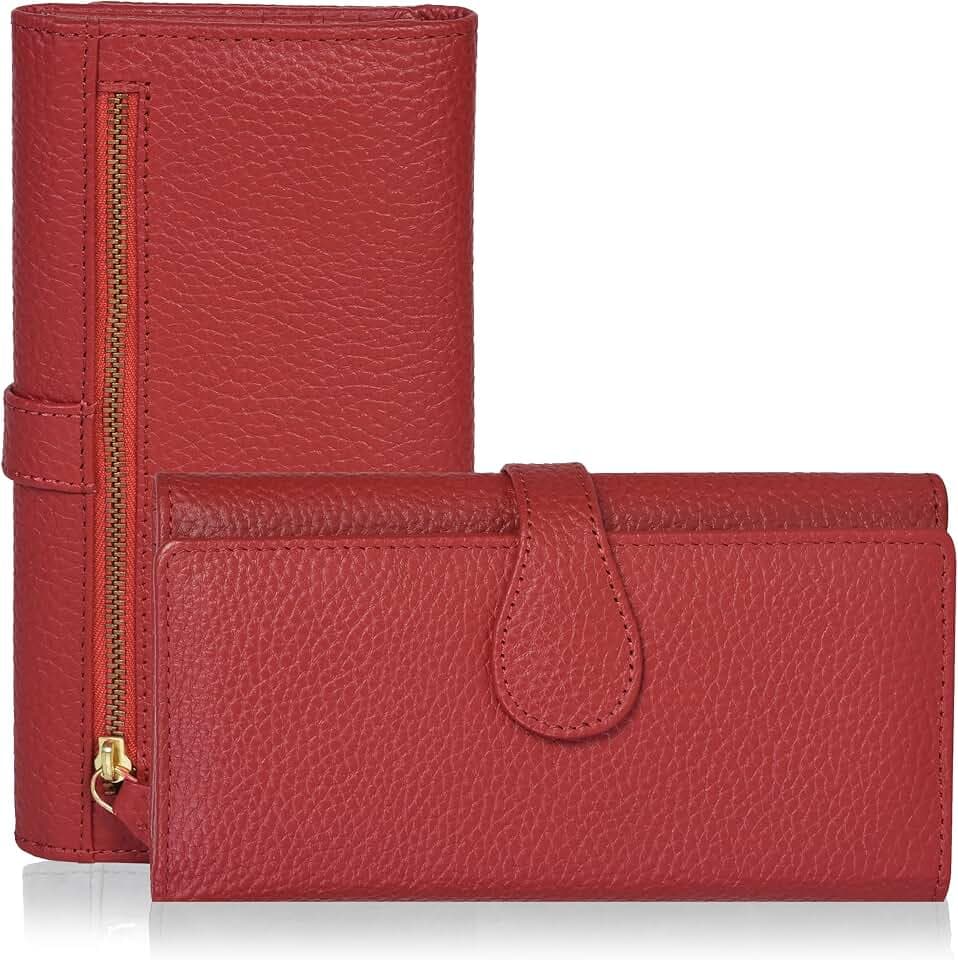 Real Leather Women Wallet Leather with RFID Blocking -Trifold Card Holder Designer Ladies Clutch with ID Window Wallets