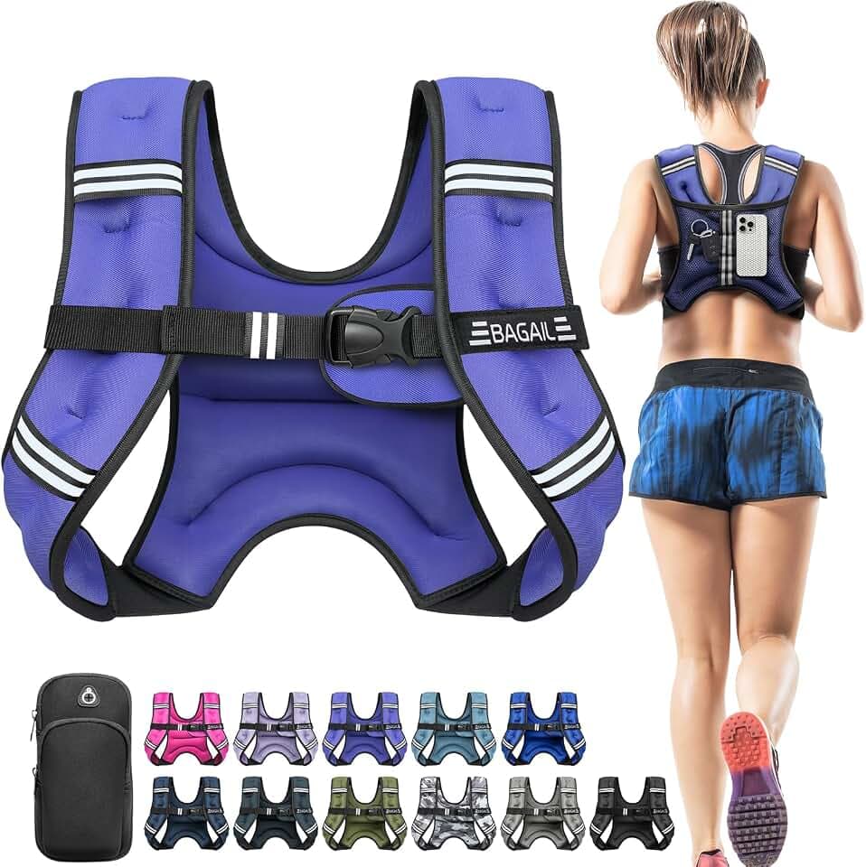 BAGAIL Comfort-Fit Weighted Vest for Woman, Even Weight Distribution, Faster Weight Loss, No-Chafe or Bounce for Walking & Running with Detachable Phone Pouch & Reflective Stripes (Available 5-30lbs)