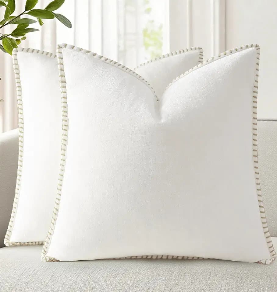 decorUhome Soft Chenille Throw Pillow Covers 22x22 Set of 2 Cream White