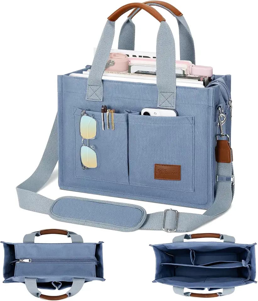 KKXIU Large Canvas Tote Bag for Women with Zipper and Compartments Crossbody Work Bible Messenger Purse Bag With Pockets