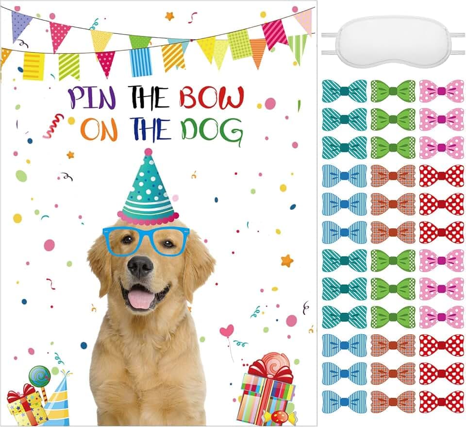 Yinder 38 Pcs Pin the Bow on the Dog Puppy Party Game for Birthday Supplies