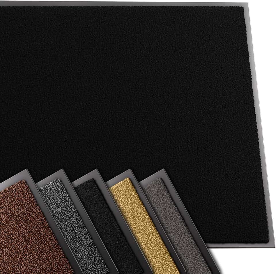VOUNOT Hochwertige Fußmatte Innen und Außen, Schmutzfangmatte rutschfest,waschbar & wetterfest, Fussmatte für Eingangsbereich & Aussenbereich, Läufer Flur dünn 90x150cm, Schwarz