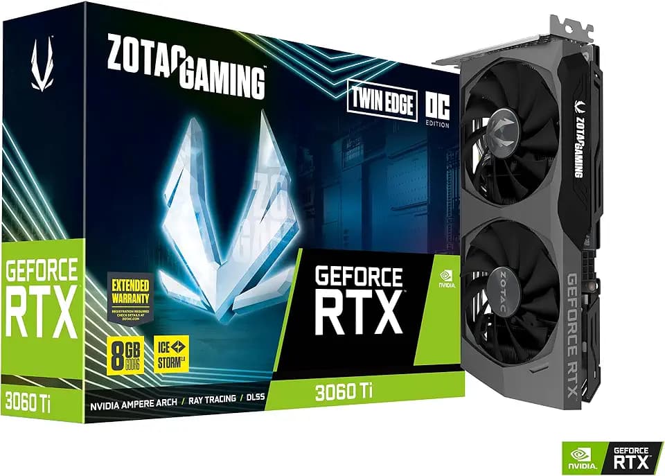 ZOTAC GAMING GeForce RTX™ 3060 Ti Twin Edge OC LHR 8GB GDDR6 256-bit 14 Gbps PCIE 4.0 Gaming Graphics Card, IceStorm 2.0 Advanced Cooling, Active Fan Control, FREEZE Fan Stop ZT-A30610H-10MLHR