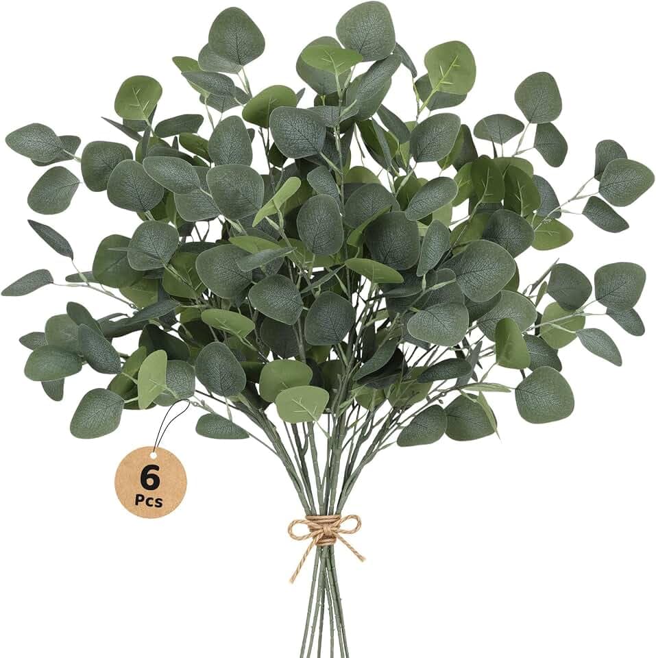 Künstliche Pflanzen 6 Stück Kunstpflanze, 90cm Eukalyptus Künstliche & Apfelblatt Zweige, Künstliche Pflanzen für Hohe Vasen als Eukalyptus Deko Wohnzimmer im Skandinavisch Stil