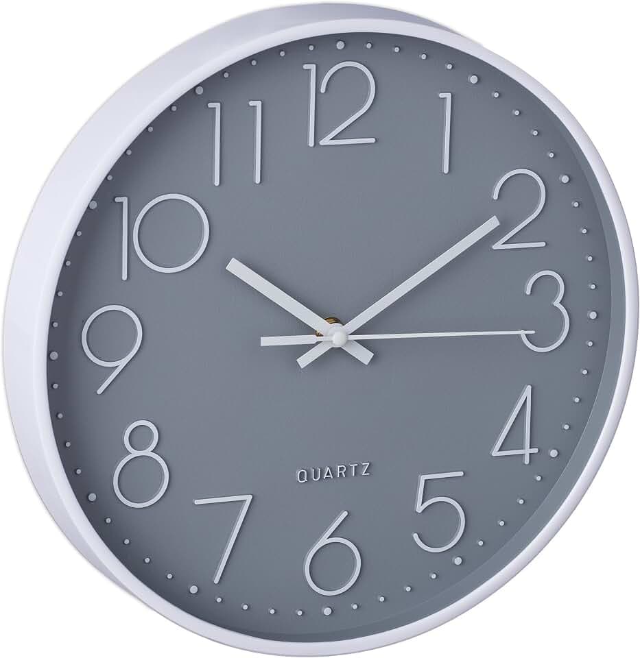 Relaxdays Wanduhr modern, batteriebetrieben, Küchenuhr analog, mit Sekundenzeiger, Badezimmeruhr, Ø 30 cm, grau/weiß