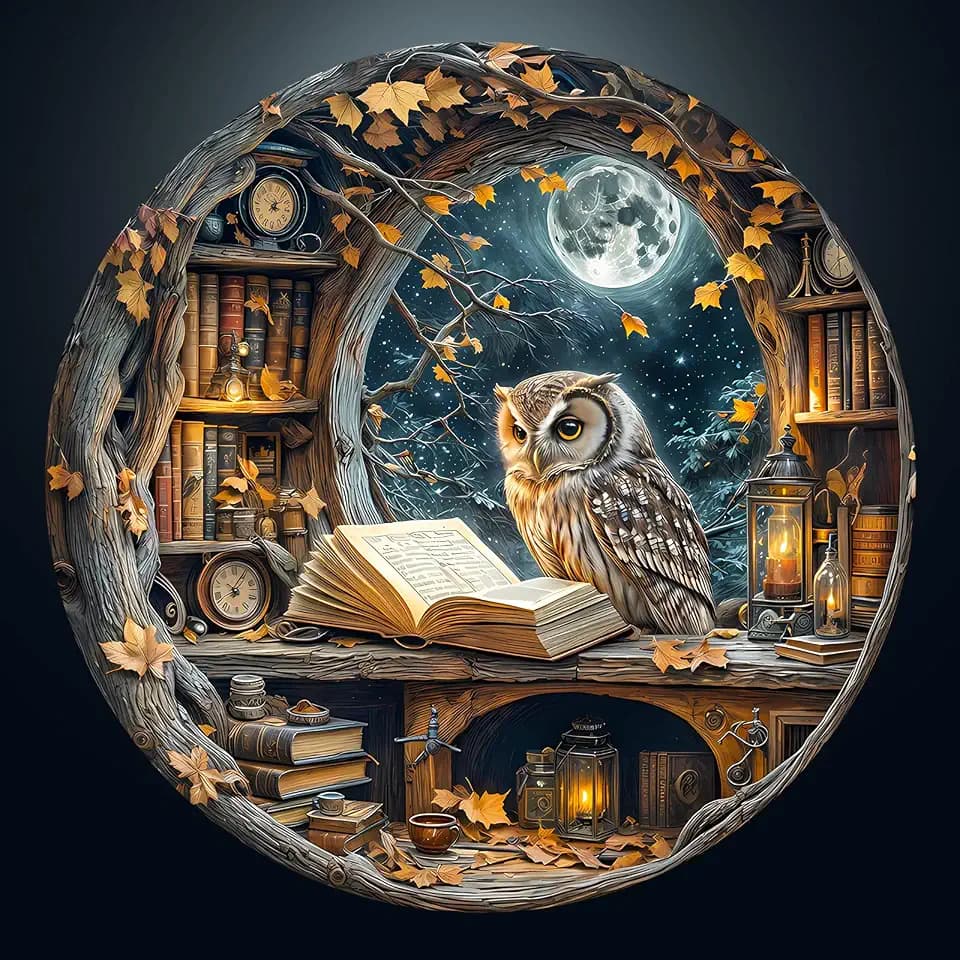 Puzzles for Adults 1000 Pieces, 26.6 * 26.6in Moonlight Owl Jigsaw Puzzles