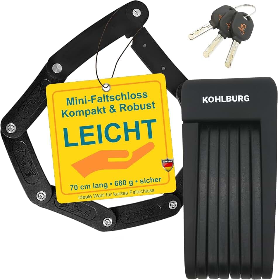 KOHLBURG Kleines Faltschloss [680g & 70cm] Fahrradschloss leicht und sicher