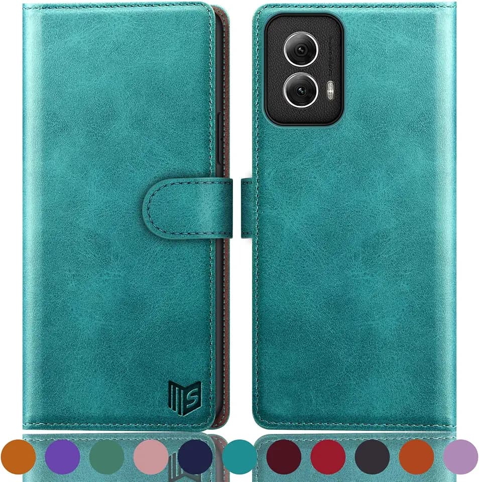 SUANPOT for Motorola Moto G Power 5G 2024 6.7" Wallet case with RFID Blocking Credit Card Holder,Flip Book PU Leather Protective Cover Women Men for Power 5G 2024 Phone case Blue Green