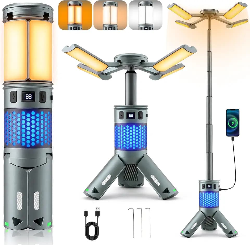 Camping Lights, Rechargeable Telescopic Camping Lights with Stand,12000mAh Camping Lanterns & Lights with RGB, Magnetic Base, Portable Flashlights for Camping, Hiking, Emergency