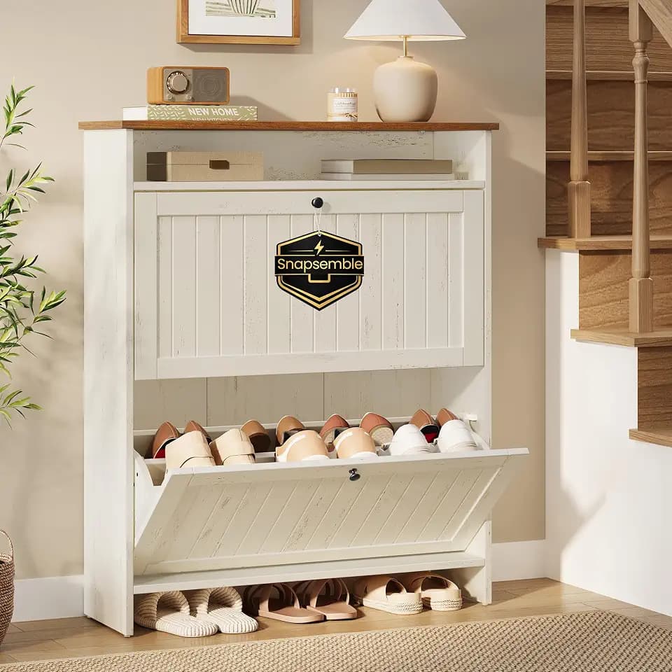 SONGMICS Home Snapsemble Superfast Assembly Shoe Cabinet, 2 Flip Drawers