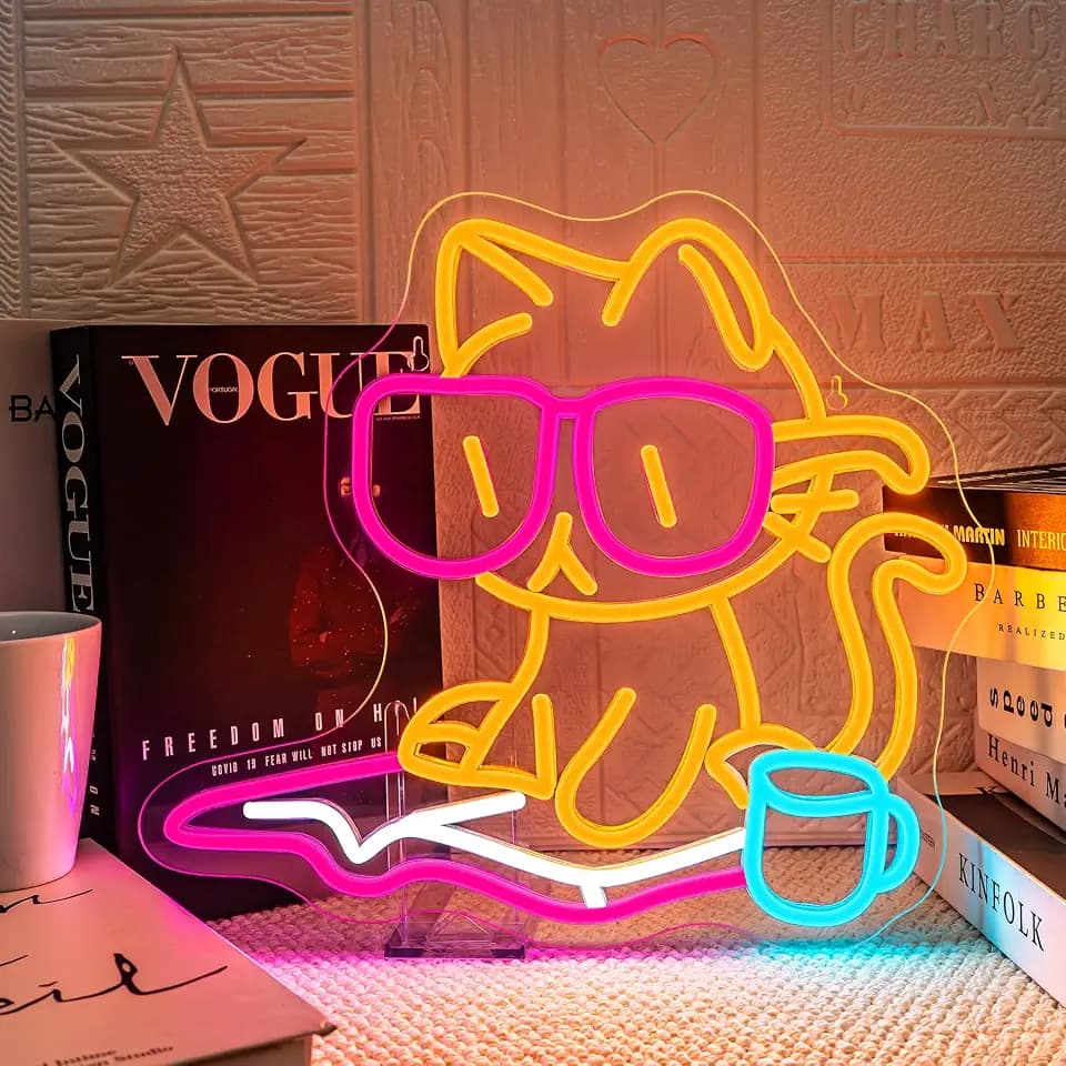 Cat Lesen Neon Schild, Katze Led Schild Wanddekoration, Read Katze Neon Sign Leseecke Wanddekoration Geeignet für Schlafzimmer, Bar, Buchclub Party Deko
