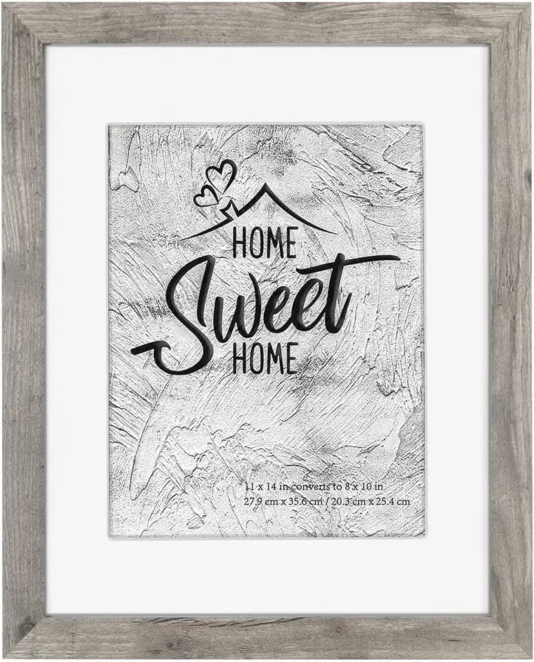 Califortree Gray 11x14 Picture Frame - Display Photos 8x10 with Mat or 11x14 Without Mat - HD Glass Inside, Display for Wall