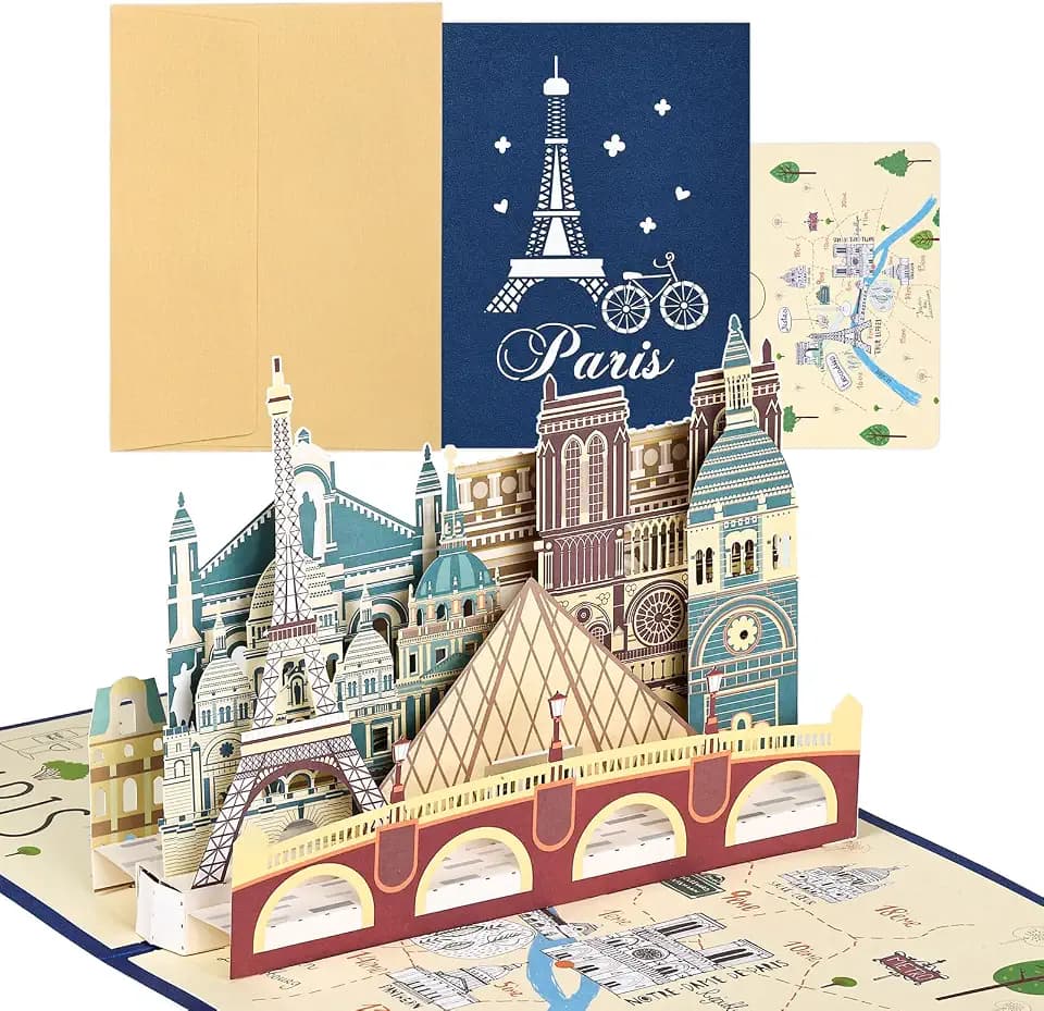 joyoldelf Pop Up Karte Paris - Eiffelturm - 3D Reisegutschein Geschenkkarte für Paris-Reise oder Flitterwochen, Gutscheinkarte, Reise Gutschein zum Geburtstag, Frankreich Geschenk Karte für Urlaub