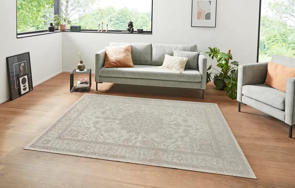 Hanse Home Samt Teppich Orient Täbris Bordüre Ornamente klassisch, Größe:160x230 cm, Farbe:Creme/Anthrazit
