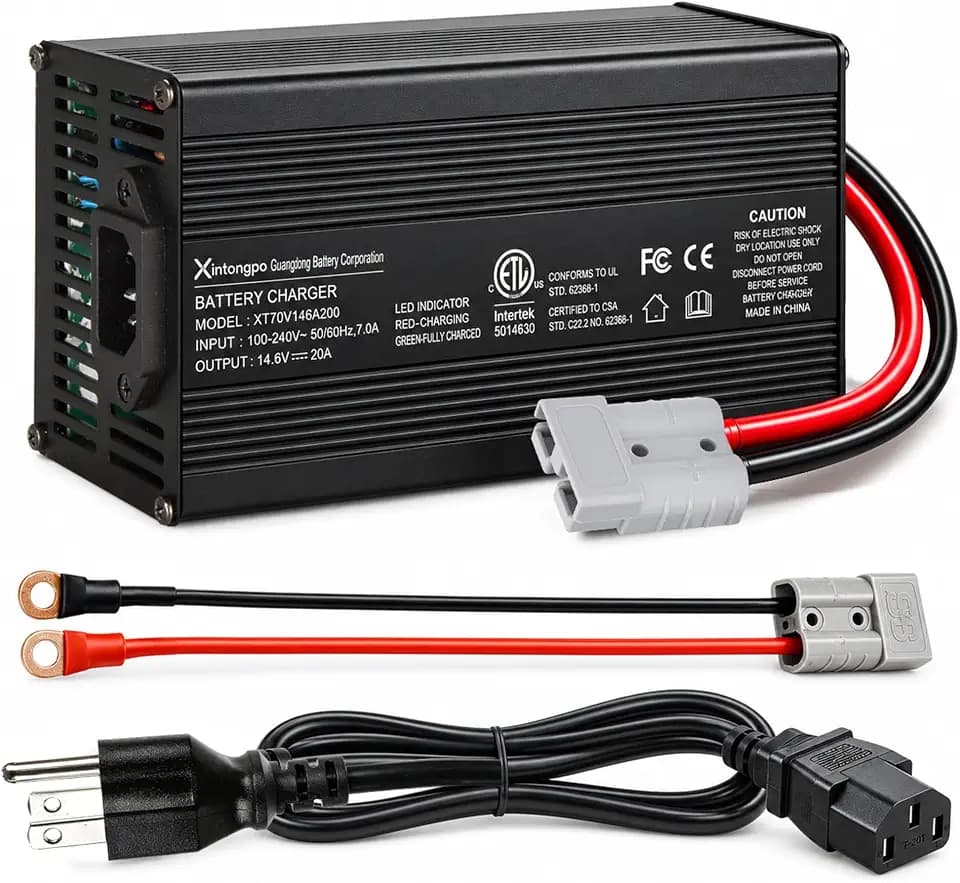 14.6V 20A LiFePO4 Battery Charger for 12V 40-200Ah Batteries