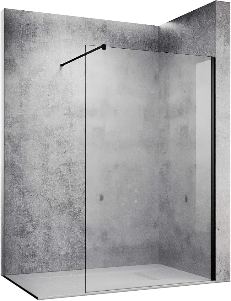 SONNI Walk-In Dusche 120x200 cm aus 10 mm Nano-ESG, Rahmenlos, Schwarz