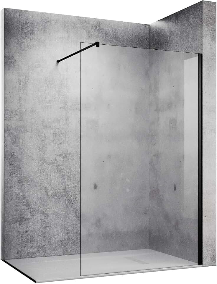 SONNI Walk-In Dusche 140x200 cm aus 10 mm Nano-ESG, Rahmenlos, Schwarz