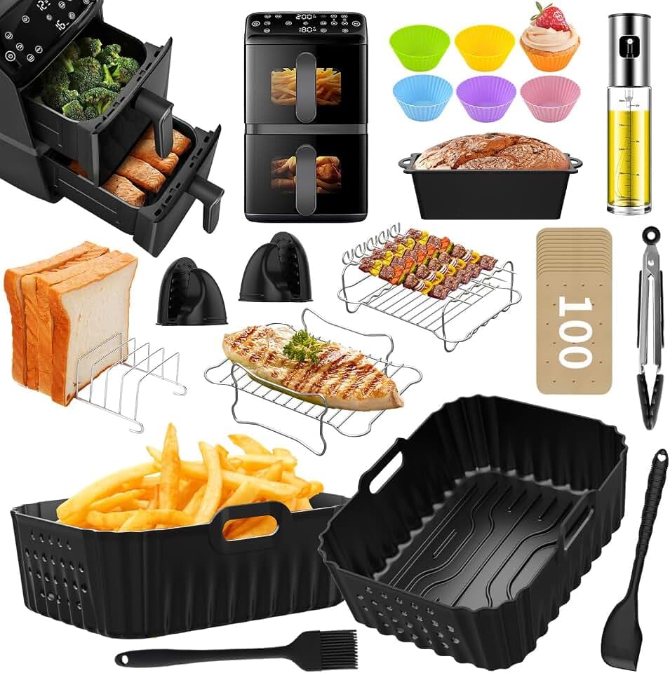 Airfryer Zubehör für Philips Airfryer 4000 Series Stacked Dual Basket Heißluftfritteuse NA460/00 NA462/70, 2×Silikonform Heissluftfritteuse 10L, Weiteres Zubehör im Lieferumfang Enthalten