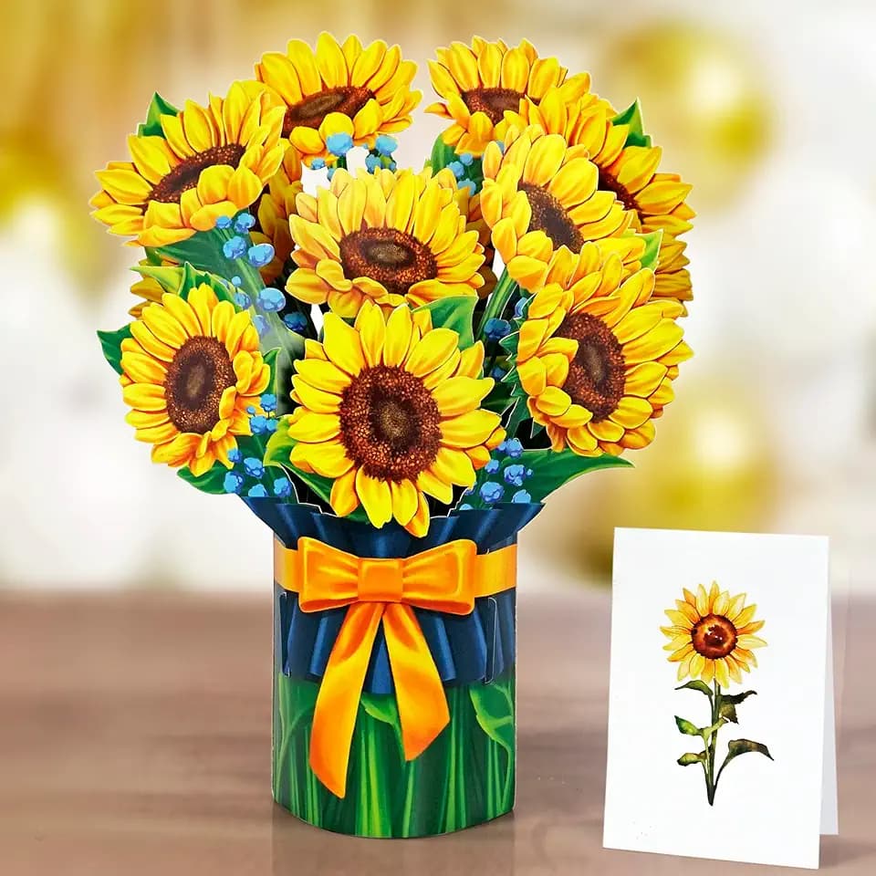 CUTPOPUP Sonnenblumenstrauß - Geburtstagskarte Frau, Muttertagskarte Pop-Up, 26x30cm Blumen 3D geburtstagskarten für Ehefrau, Tochter, Ihr, Mutter (Sunflower Bouquet) US8-68DE