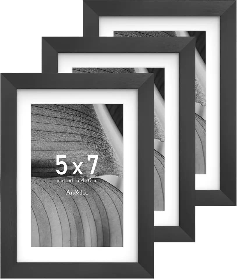 An&He 5x7 Picture Frame, Black Photo Frame for Tabletop and Wall Display, Minimalist Design, Set of 3