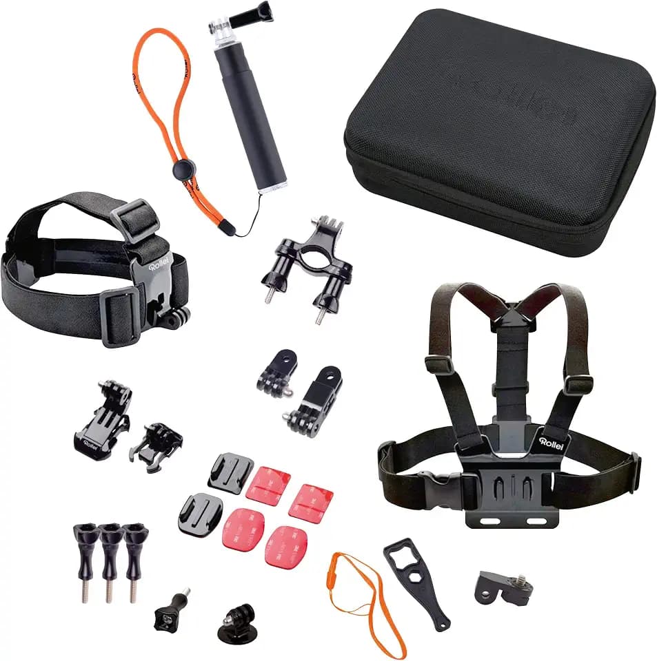 Rollei 21639 Actioncam Zubehör Set Outdoor - 23-teiliges Set, ideal zum Klettern,,Wandern und andere andere Outdoor-Aktivitäten - Für Rollei Actioncams und GoPro
