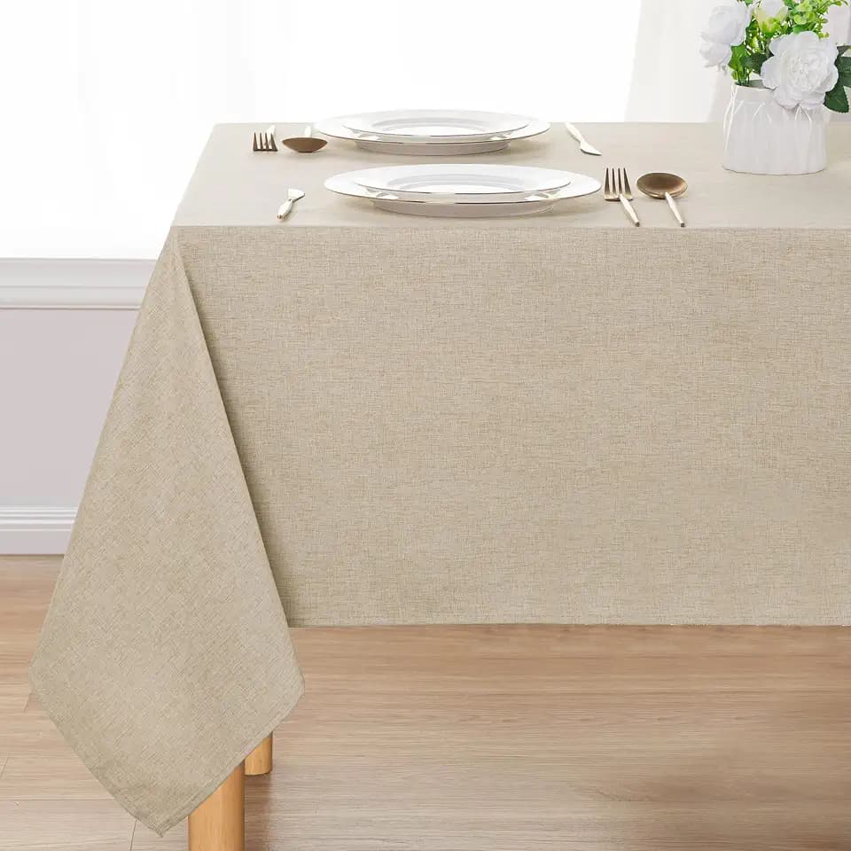 DWCN Rectangle Faux Linen Tablecloth, Table Cover, 60 x 120 Inch, Beige