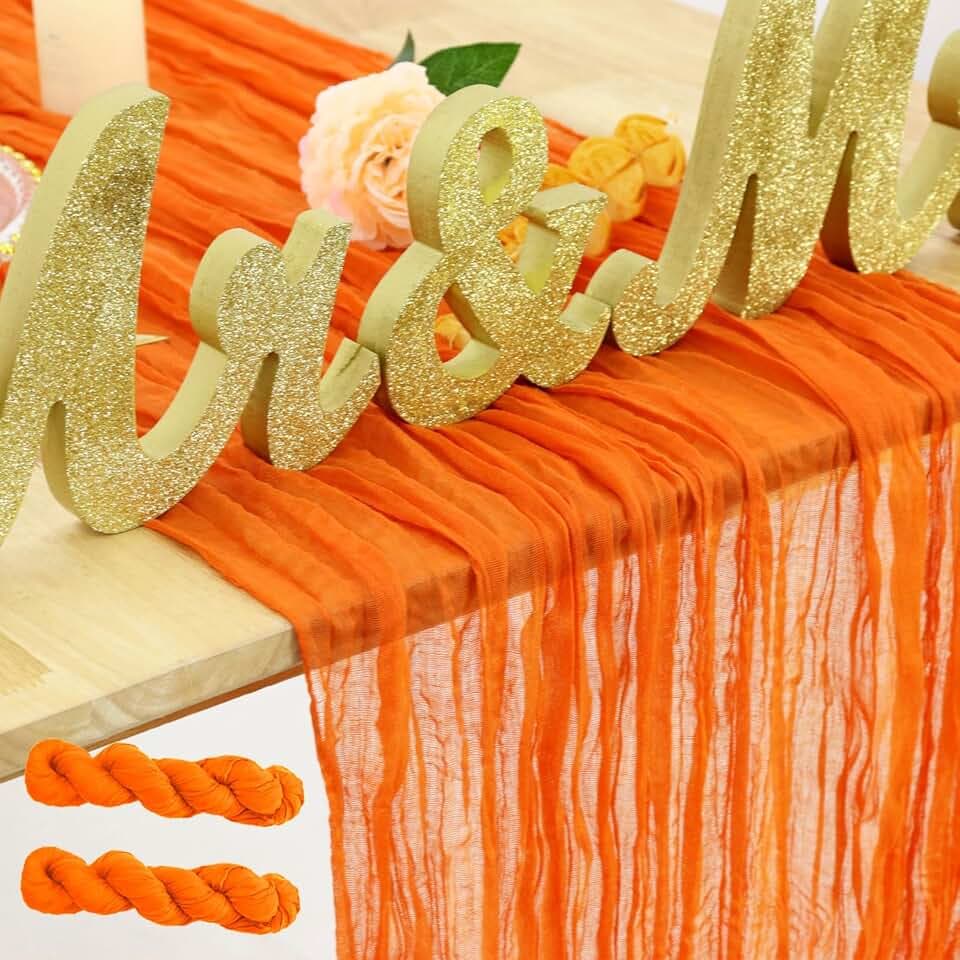 Orange Cheesecloth Table Runner 2 Pack Rustic Boho Cheese Cloth Gauze Table Runner 10ft Sheer Runners for Tables 120 inches Long Vintage Dining Table Runners for Birthday Halloween Party