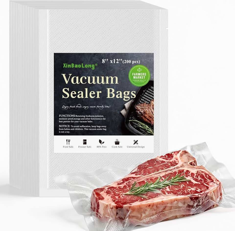 Precut Vacuum Sealer Bags For Food Quart Size 8" x 12" (200 Pack)