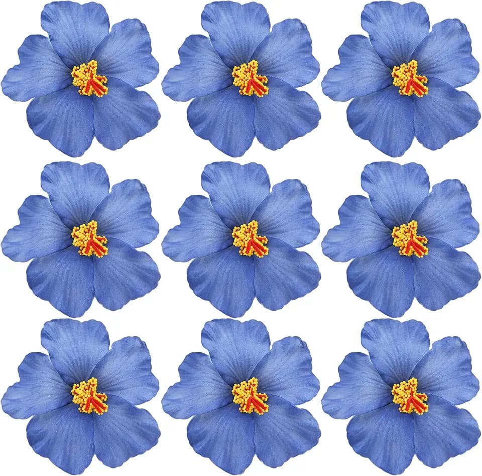 Arvintas 20 PCS Blue Hawaiian Faux Flowers Hibiscus Flowers Hawaii Party Summer Party DIY Foam Hibiscus Flower for Tabletop Decoration Favors Supplies (No Clip)