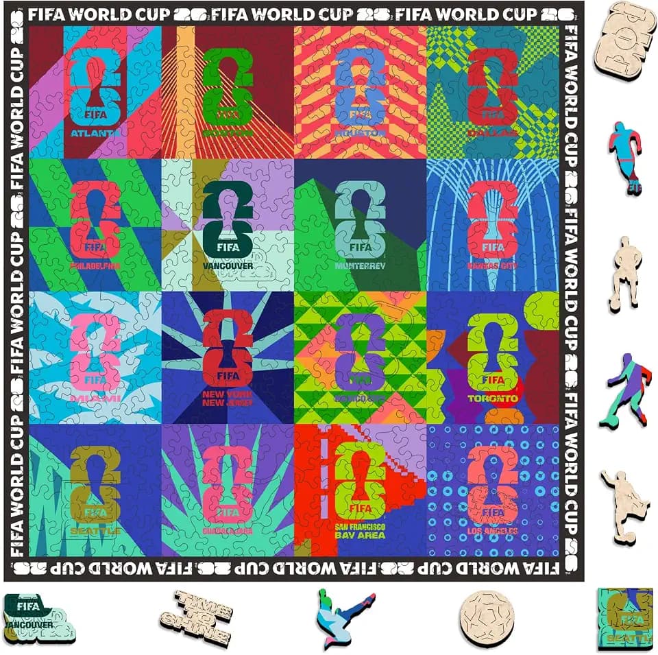 FIFA World Cup 2026 Wooden Jigsaw Puzzle;Gift for Soccer Fan-Mosaic 300Pcs