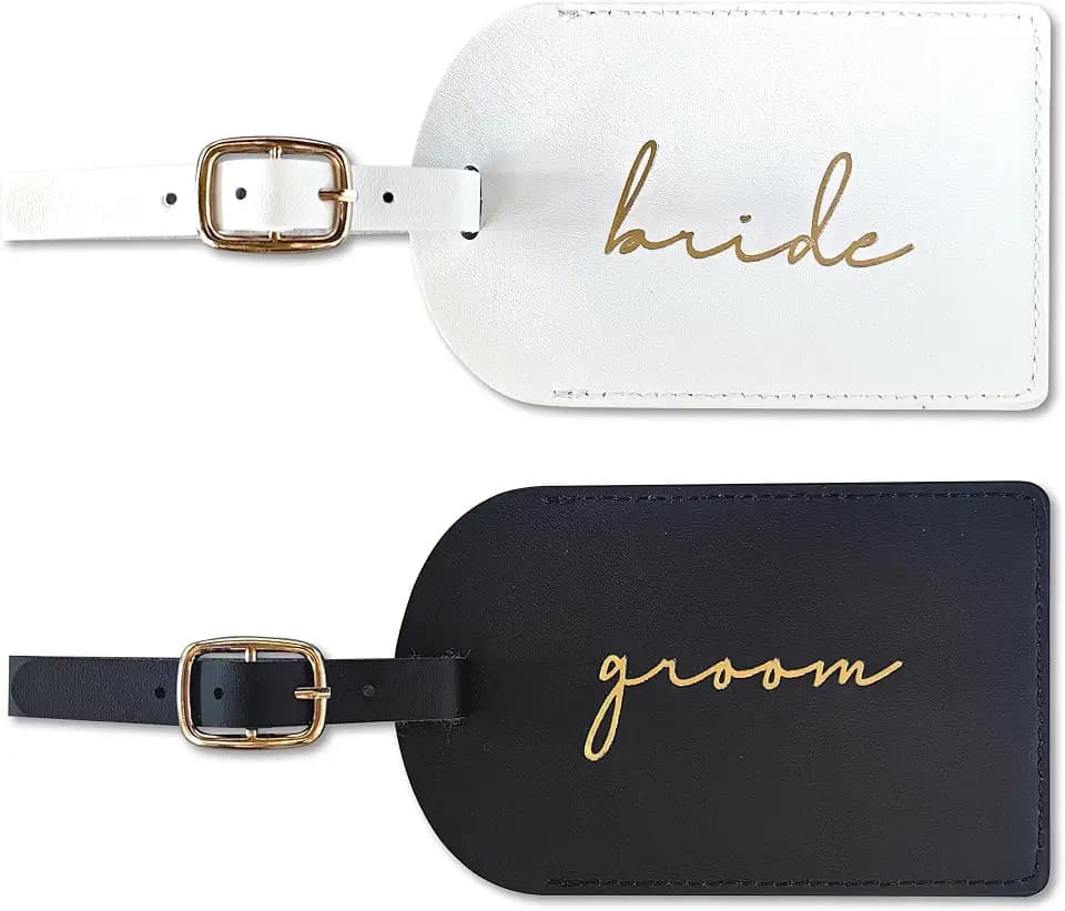 Bride and Groom Luggage Tags, Bridal Shower Gifts, Honeymoon Travel Essentials,Engagement Gift for Couples