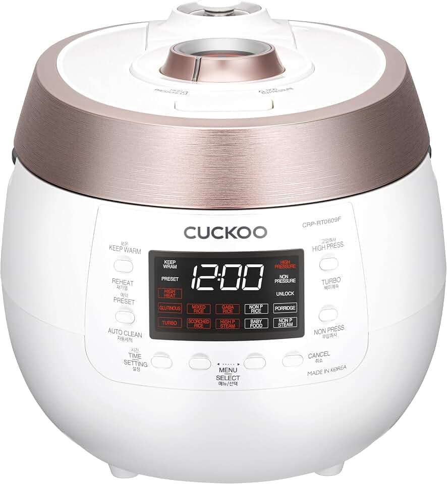 Cuckoo CRP-RT0609FW 6 cup Twin Pressure Plate Rice Cooker & Warmer with High Heat, GABA, Mixed, Scorched, Turbo, Porridge, Baby Food, Steam (Hi/Non Press.) and more, Made in Korea (White)