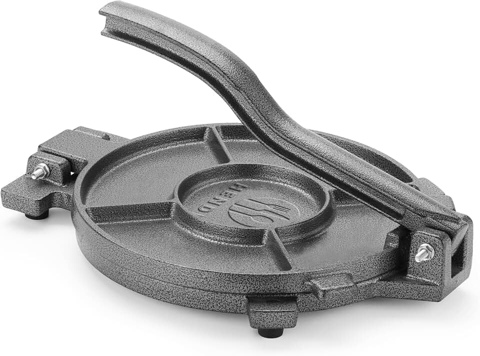 HENDI Tortilla Presse, für Tortillas bis zu ø26cm, mit Gummifüßen, Tortillas, Quessedias, Tacos, Tortilla Maker, Roti Maker, Teigpresse, 350x265x(H)170mm, Gusseisen