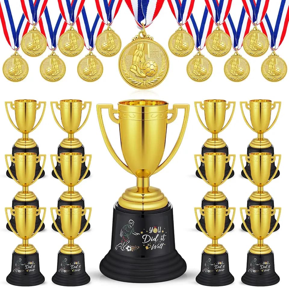 Tondiamo 24 Pack Soccer Trophies Medals, 12 Gold Trophies 12 Medals Kids