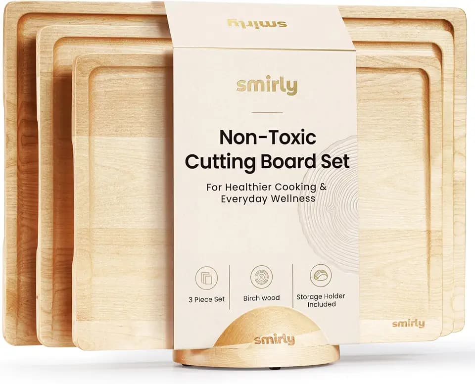 SMIRLY Cutting Boards for Kitchen, 3 Piece Birch Cutting Board with Stand