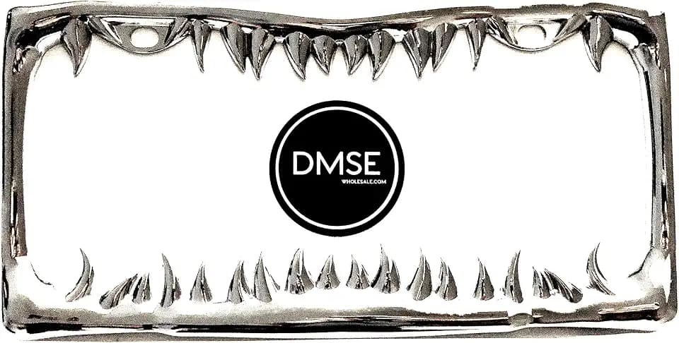 DMSE Shark Teeth Cool License Plate Frames, Raised 3D (Chrome) Frame