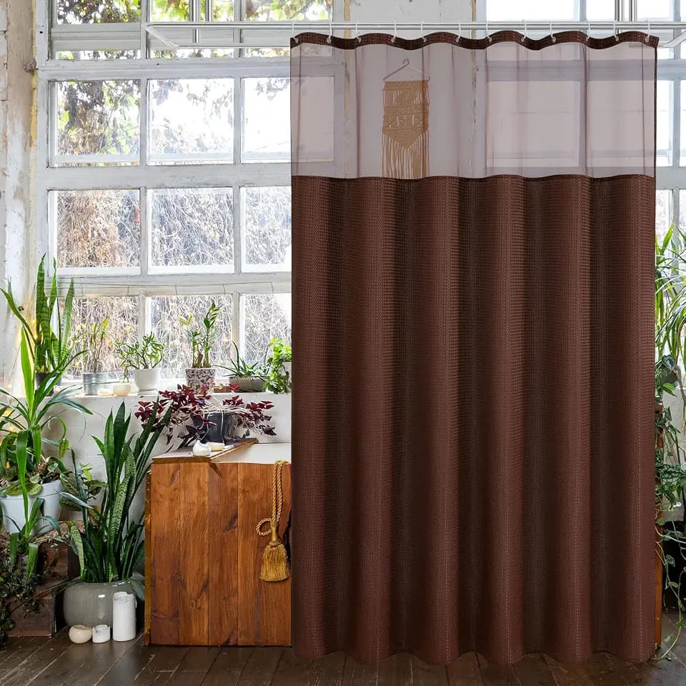 Gibelle Brown Cloth Shower Curtain with Mesh Top Window, 72x72